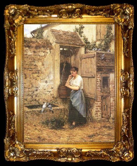 framed  Mosler, Henry Peasant Girl and Doves, ta009-2